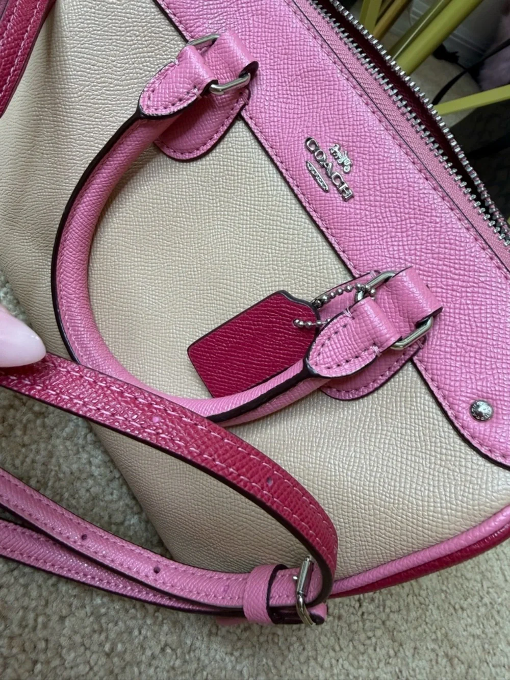Coach Mini Bennett Satchel Pink Beige Crossbody Bag Colorblock Leather ๐ ๐ - Picture 14 of 16